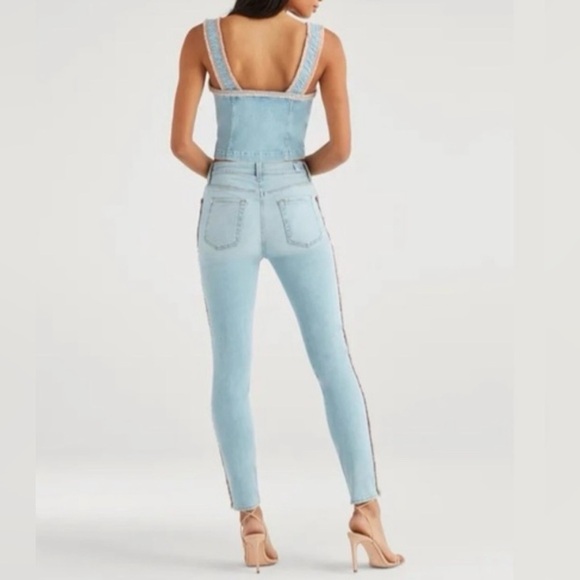 7 for All Mankind High Waist Ankle Skinny Pink Fringe Jeans - Picture 3 of 9